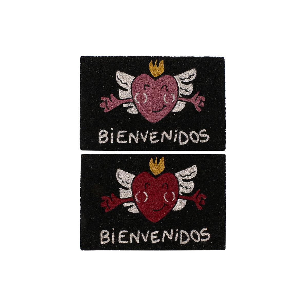 Dørmåtte - kokosfiber & gummi, 2 stk. (60 × 40 cm) - sort/rød/pink/hvid