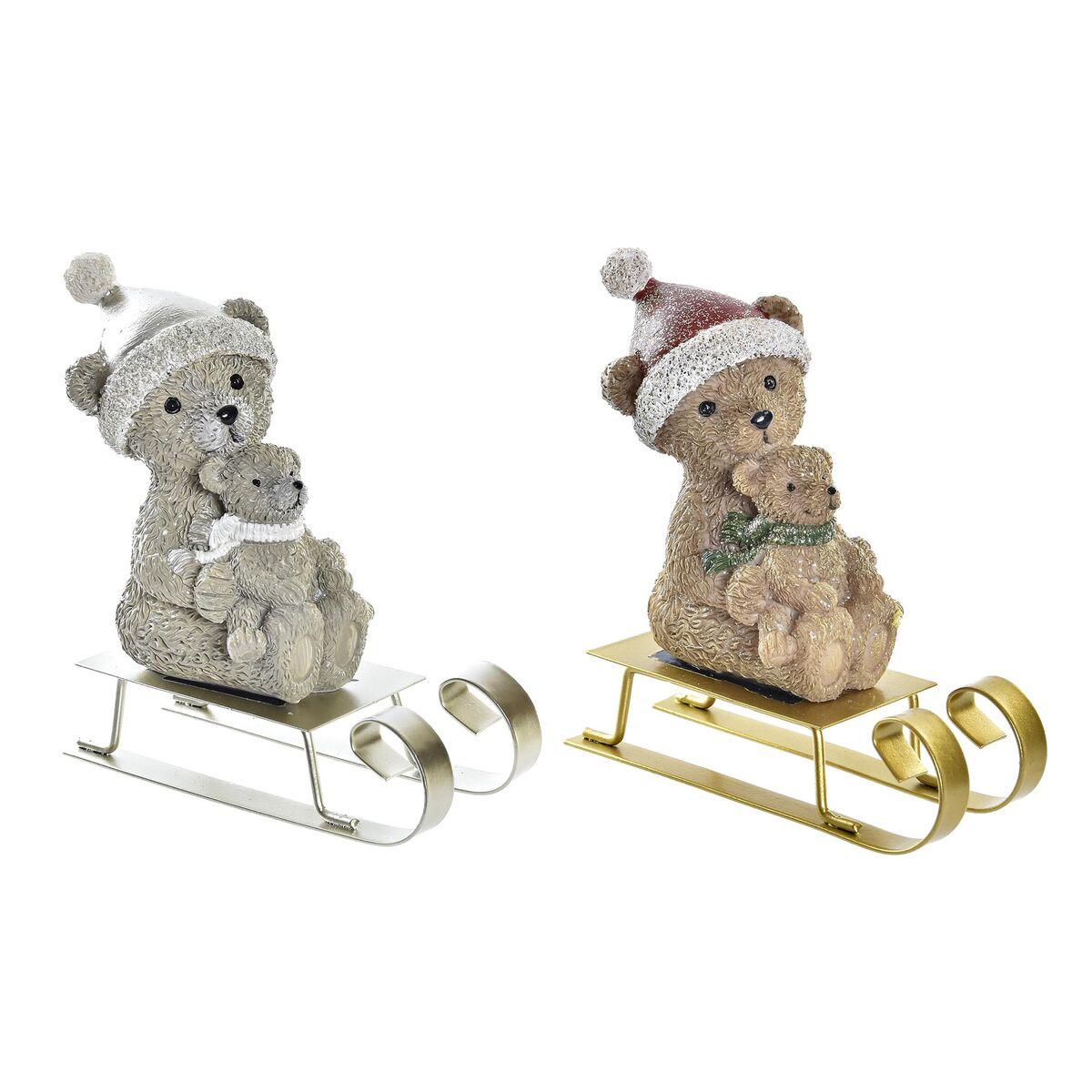 Juledekoration - Harpiks bjørn på slæde, 2 stk. (10 × 4 × 9,5 cm)
