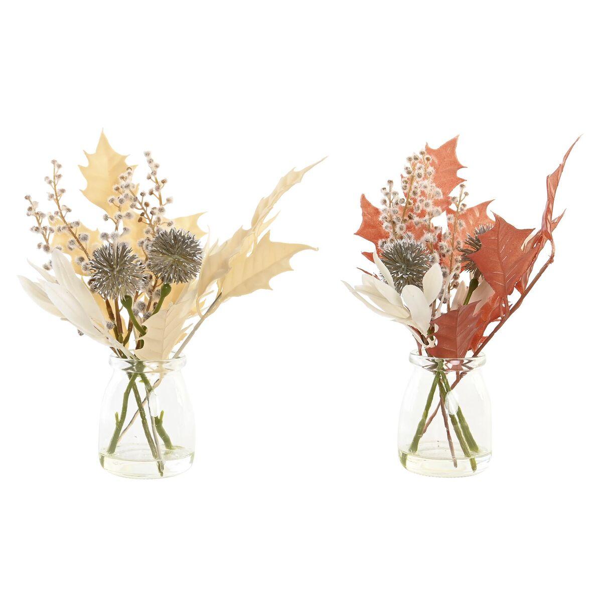 Dekorativ plante i glasvase - krystal og polyetylen, hvid/brun/guldfarvet, 27 cm (2 stk.)