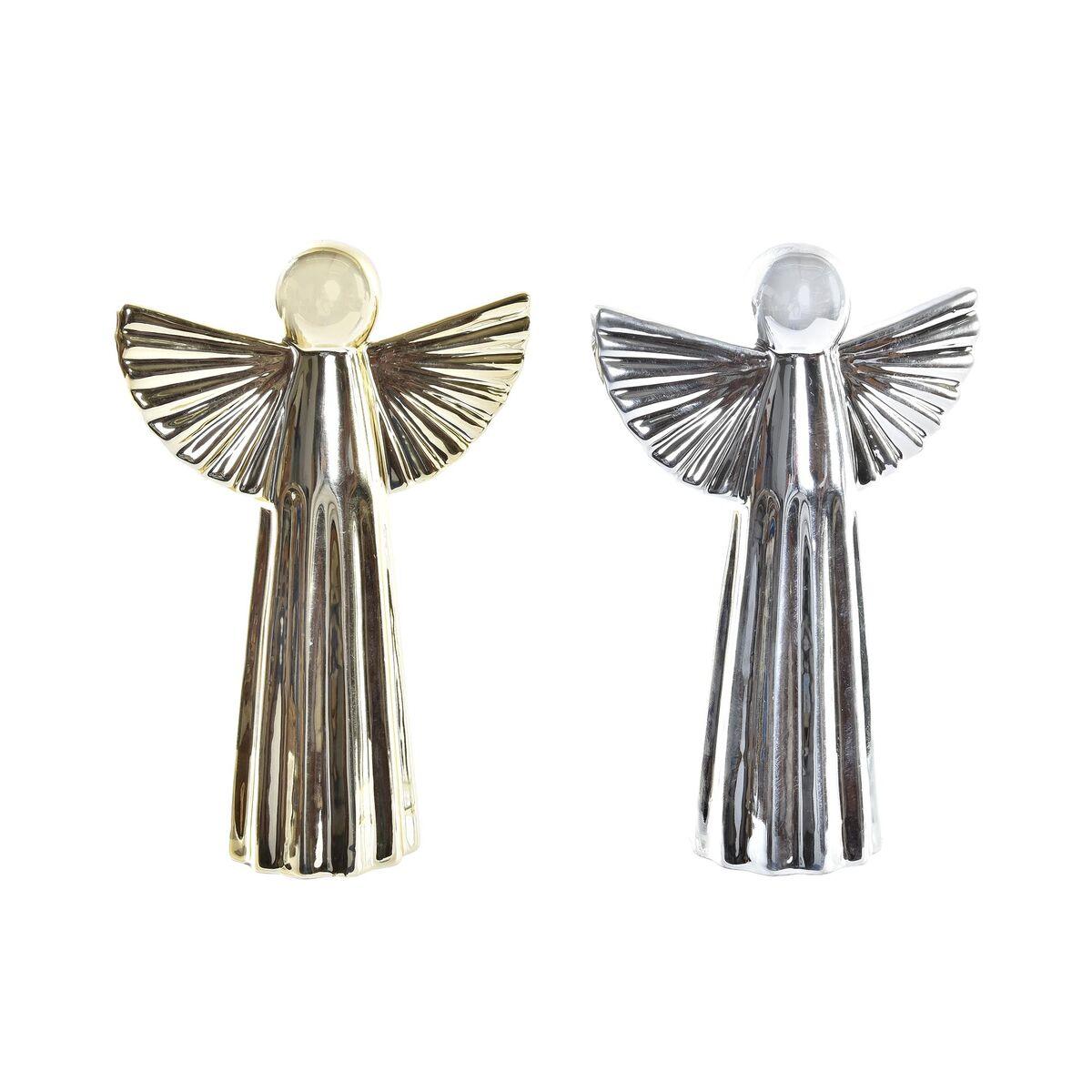 Porcelænengel - sæt med 2 (13 × 5 × 17 cm) i guld og sølv