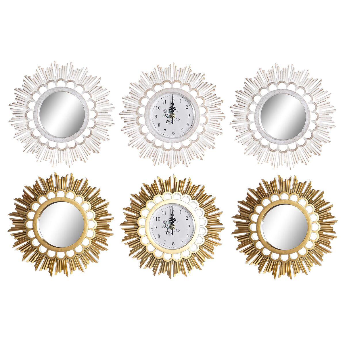 Vægur med spejl, 25 × 25 cm, 2 stk (hvid/gylden)