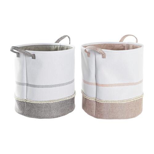 Vasketøjskurv DKD Home Decor Grå Pink Polyester (39 x 39 x 41 cm) (2 enheder)