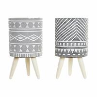 Urtepotte DKD Home Decor Grå Cement Hvid Fyrretræ Boho (14,3 x 14,3 x 26,2 cm) (2 enheder)