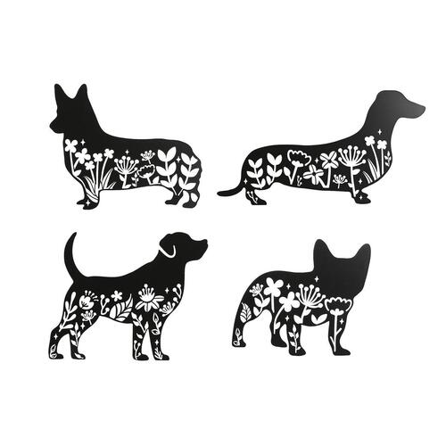 Vægdekoration Home ESPRIT Sort Hund 40 x 1 x 33 cm (4 enheder)