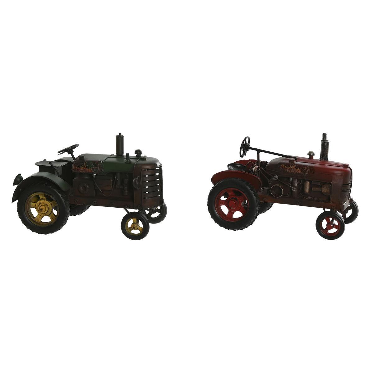 Dekorativ figur - vintage traktor i metal, rød/grøn, 17 × 10 × 11 cm - (2 stk.)