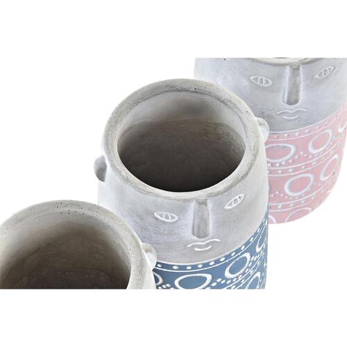 Urtepotte DKD Home Decor Ansigt Blå Pink Cement Grøn Gul (12 x 12 x 18 cm) (4 enheder)