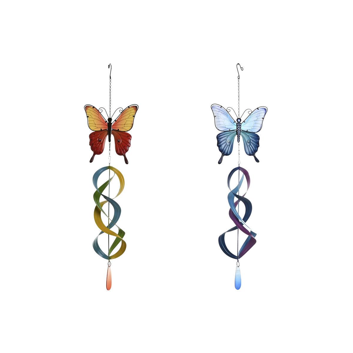 Vægdekoration - sommerfugl i blå/orange, Shabby Chic, 23 × 13 × 90 cm (2 stk.)