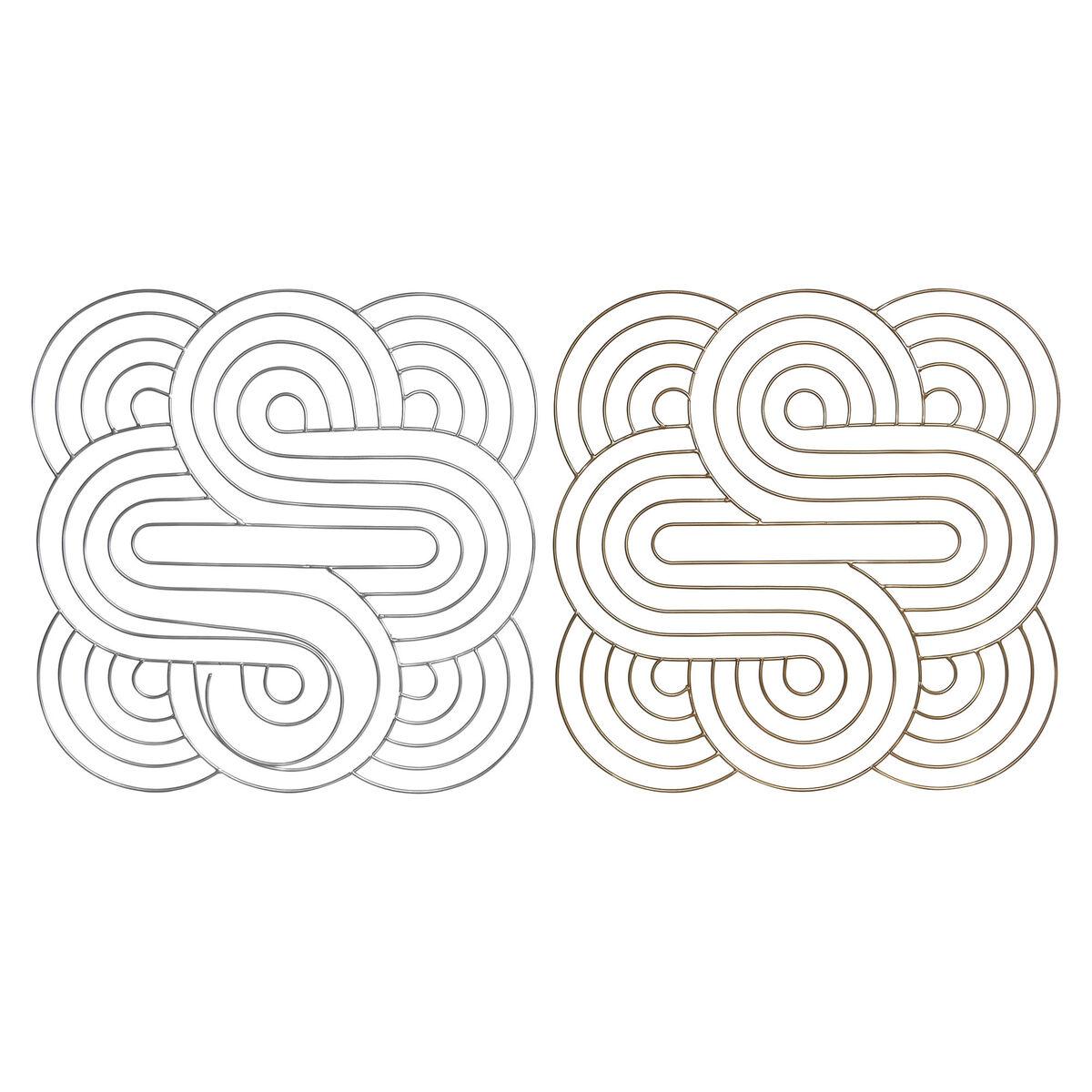 Vægdekoration - gylden/sølv, abstrakt orientalsk, 61 x 61 cm (2 stk.)