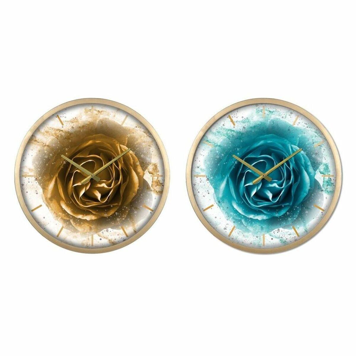 Vægur i krystal og jern - gylden/turkisblå, moderne, 2 stk. (40 × 6 × 40 cm)