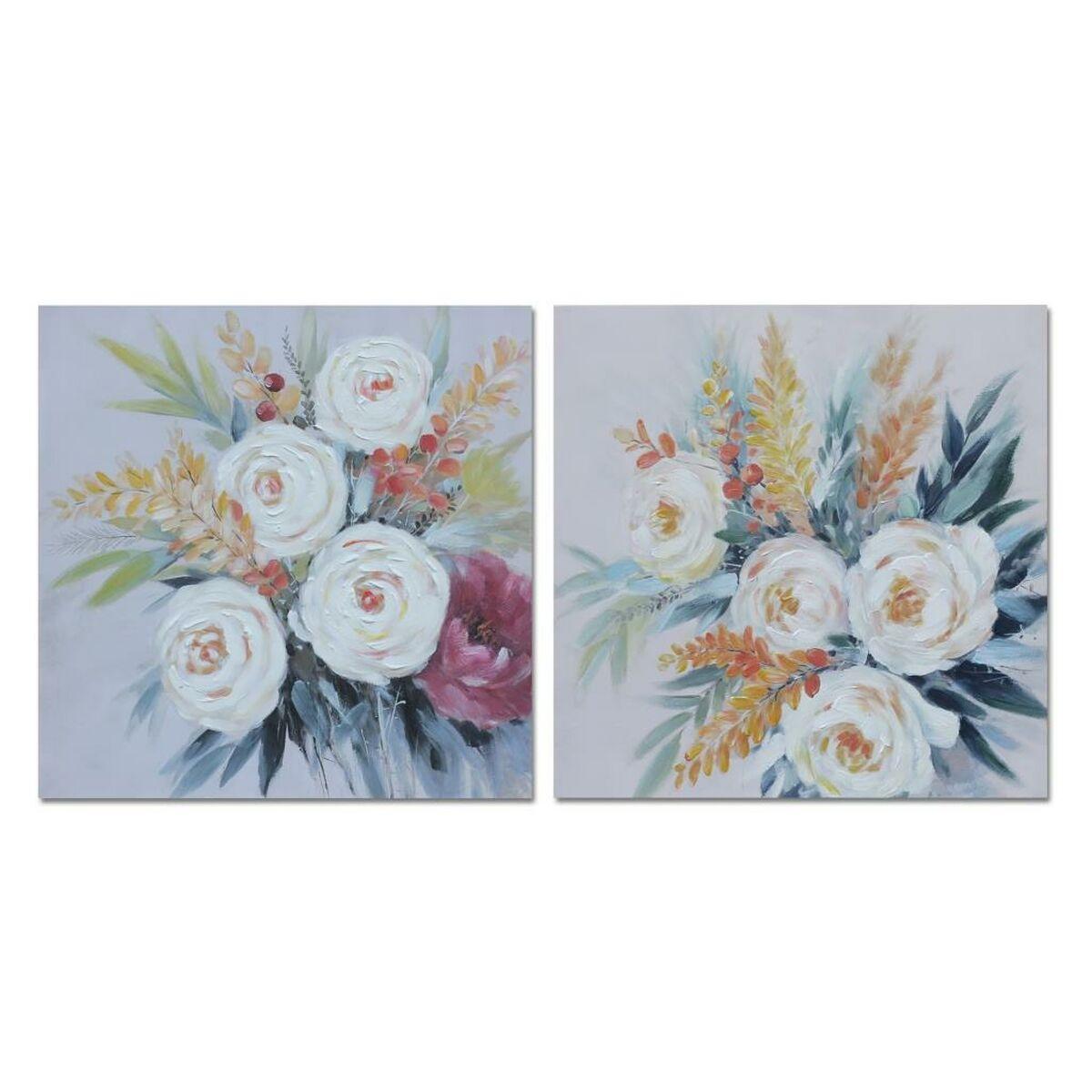 Håndmalet lærred, 80 × 80 cm - Shabby Chic blomster (sæt af 2)