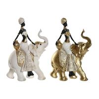 Dekorativ figur Home ESPRIT Hvid Sort Gylden Elefant Afrikansk kvinde 21 x 11 x 32 cm (2 enheder)