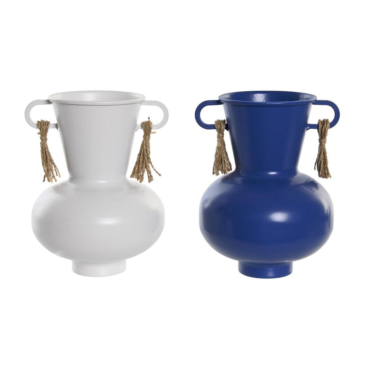 Vase i metal - hvid og marineblå, 2 stk. (12 × 12 × 16 cm)