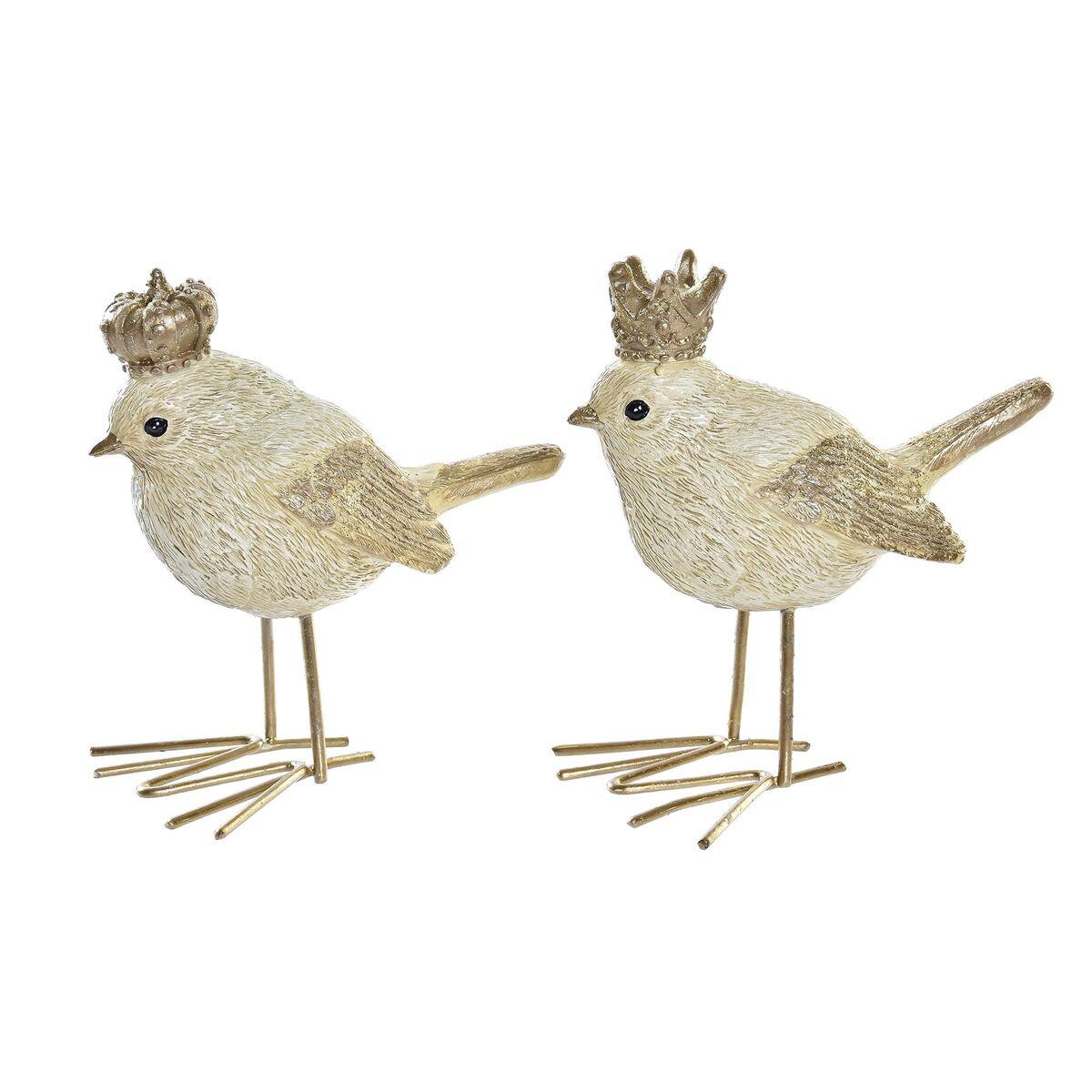 Juledekoration - 2 fugle i harpiks, beige/guld (11 × 5 × 9,5 cm)