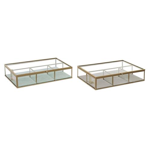 Smykkeskrin DKD Home Decor Krystal Metal Grøn Lysegrå (27 x 15 x 5,5 cm) (2 enheder)