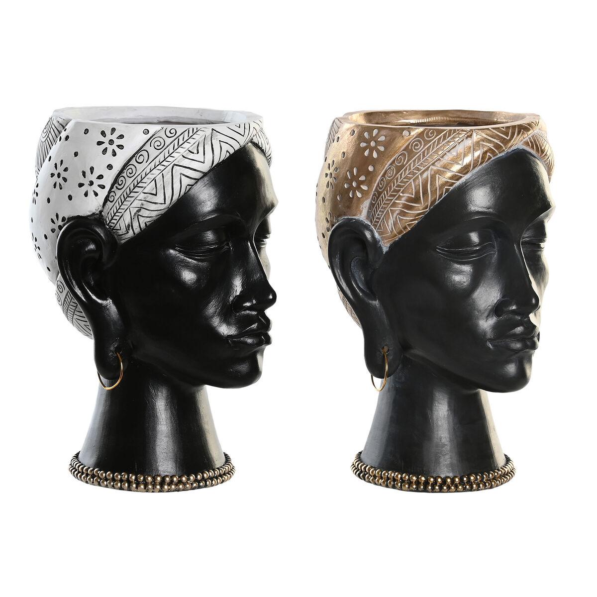 Dekorativ urtepotte - kolonistil, afrikansk kvinde, sølv/guld/brun (2 stk)