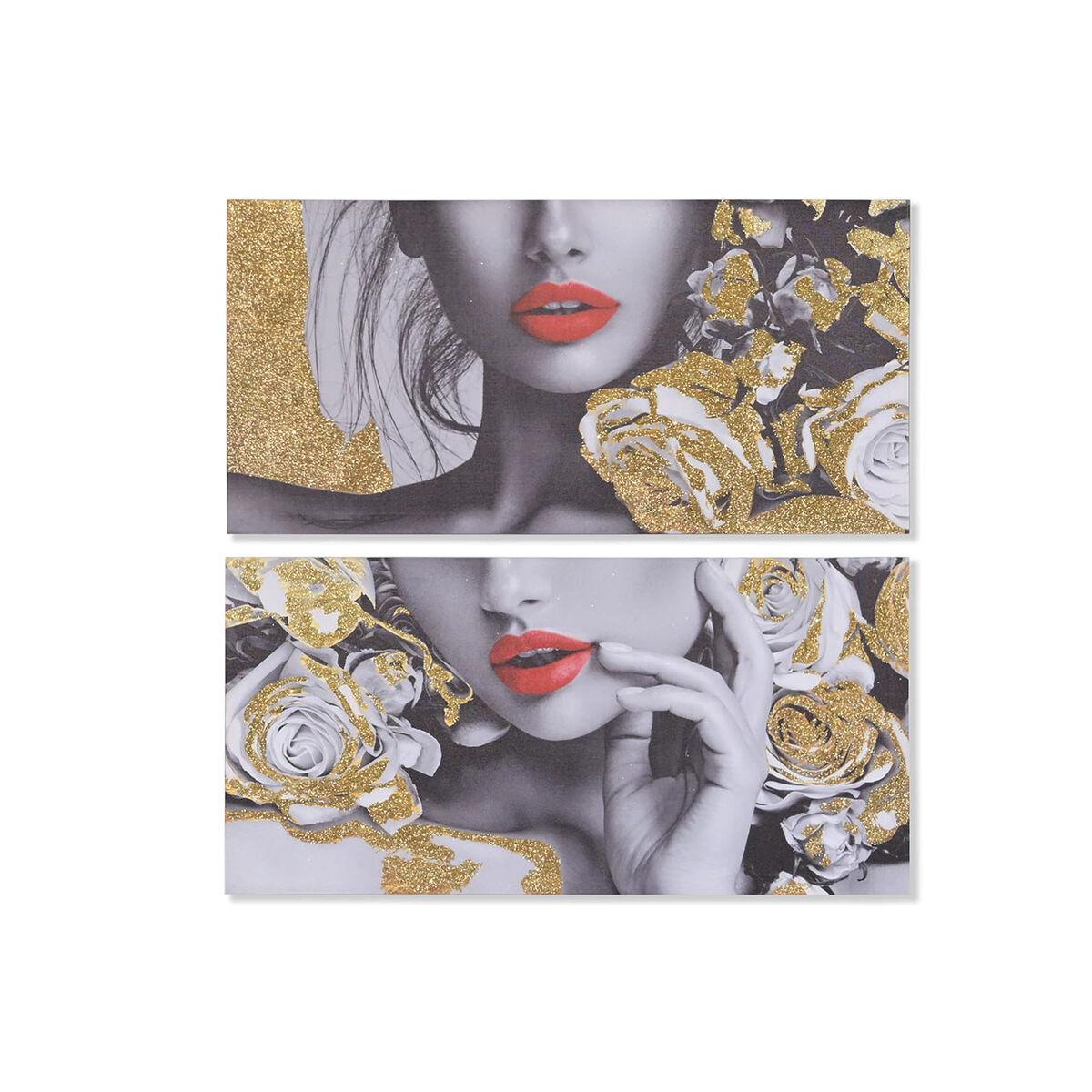 Lærredsmaleri i MDF-ramme 80 × 2 × 40 cm - Glamour dame, sort/rød/grå/guld