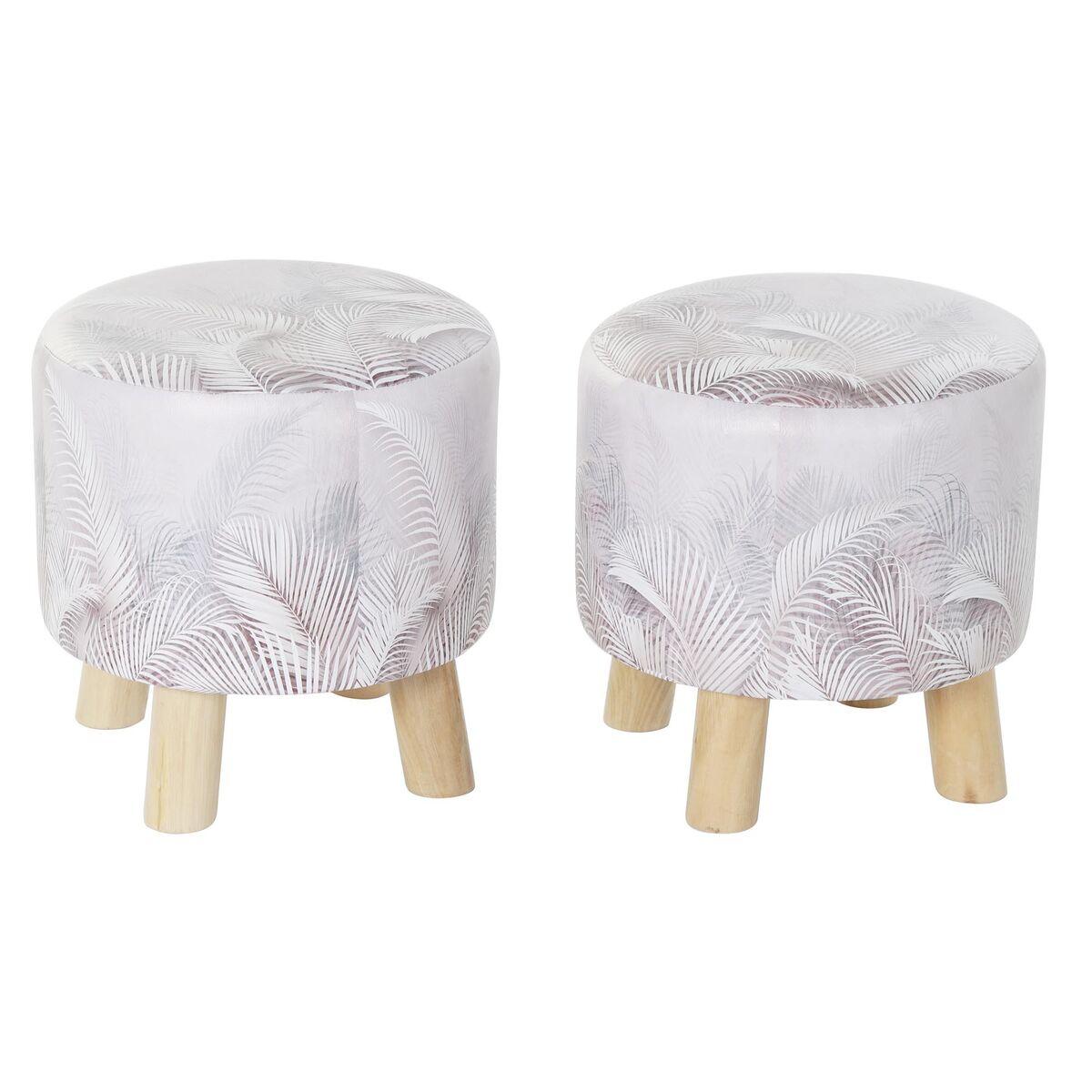 Fodstøtte/taburet - grå PU og fyrretræ, tropisk design, sæt á 2