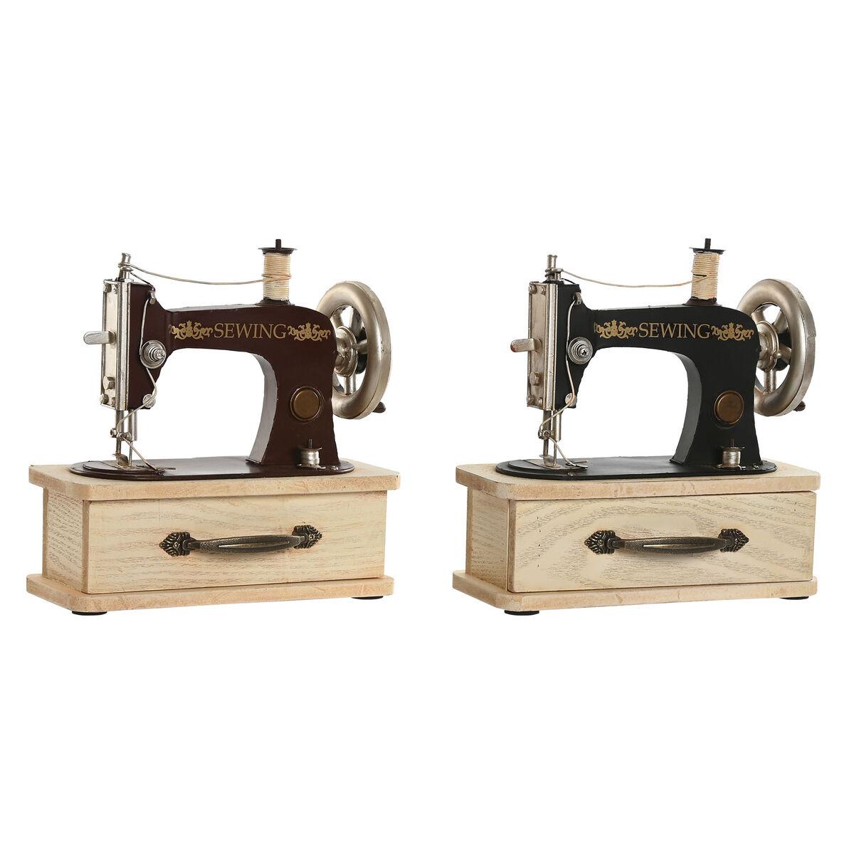 Dekorativ figur - vintage symaskine, sort/bourgogne/natur, 23 × 12 × 23,5 cm (sæt af 2)
