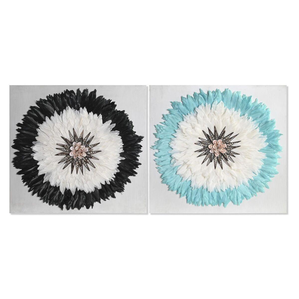 Vægdekoration i fjer og muslinger - Hvid/Sort, 60 x 6 x 60 cm (sæt á 2)