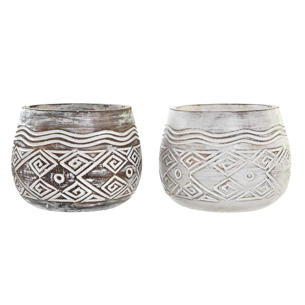 Urtepotter - brun/hvid, sæt af 2 (22 × 22 × 16 cm)