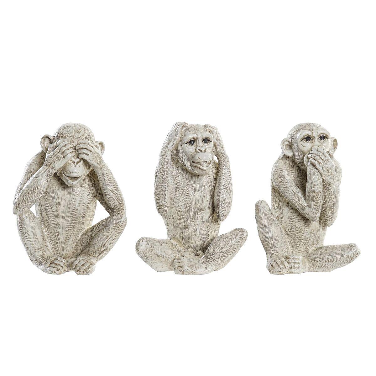 Dekorative abefigurer i harpiks, beige/hvid - sæt af 3 (14,5 × 11 × 19 cm)