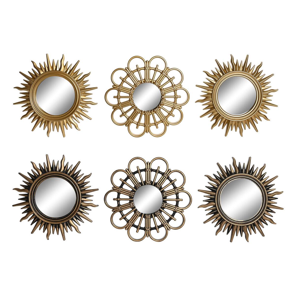 Vægspejle - sæt af 2, krystal/PP, sort/guld, 25 × 25 cm