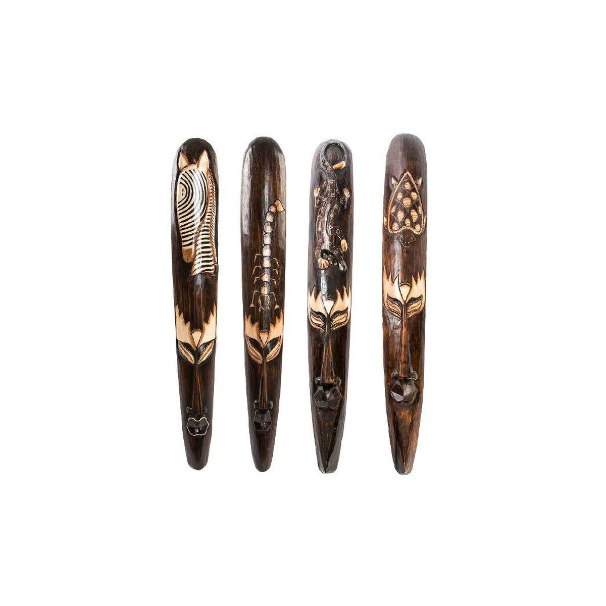 Vægdekoration - Tribal masker i træ, beige/mørkebrun, 15 × 6 × 100 cm (4 stk.)