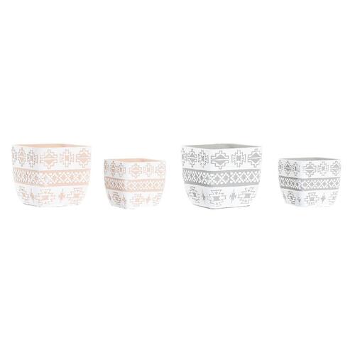 plantekrukker DKD Home Decor Grå Beige Cement Tropisk (2 enheder) (14 x 14 x 13 cm)