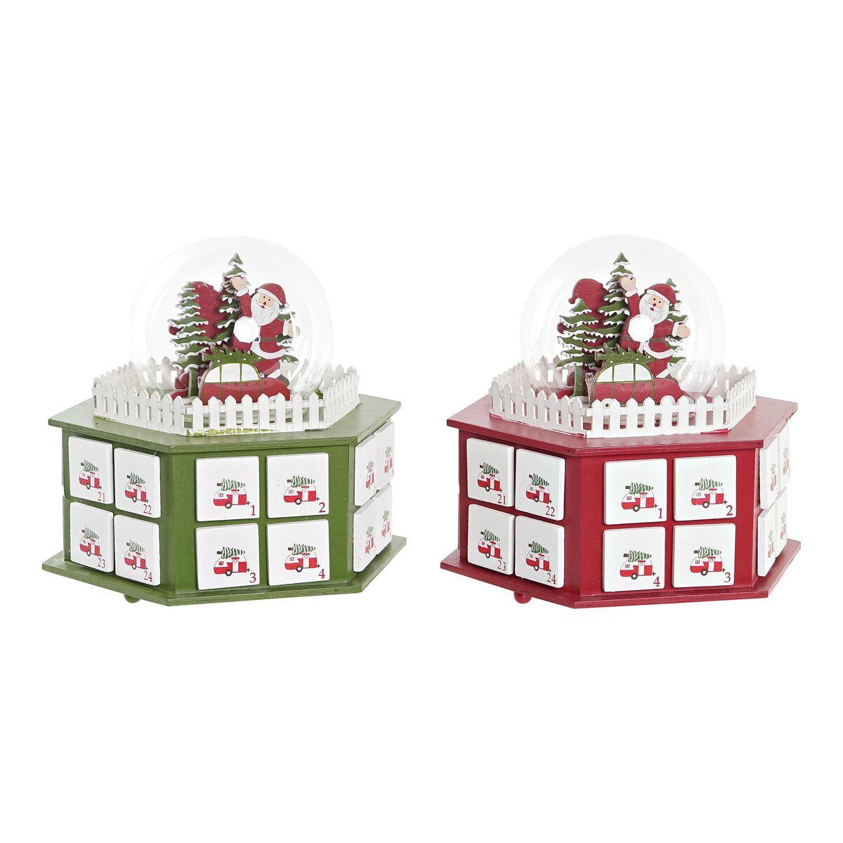 Adventskalender i træ med LED (22 × 19 × 20 cm) - 2 enheder