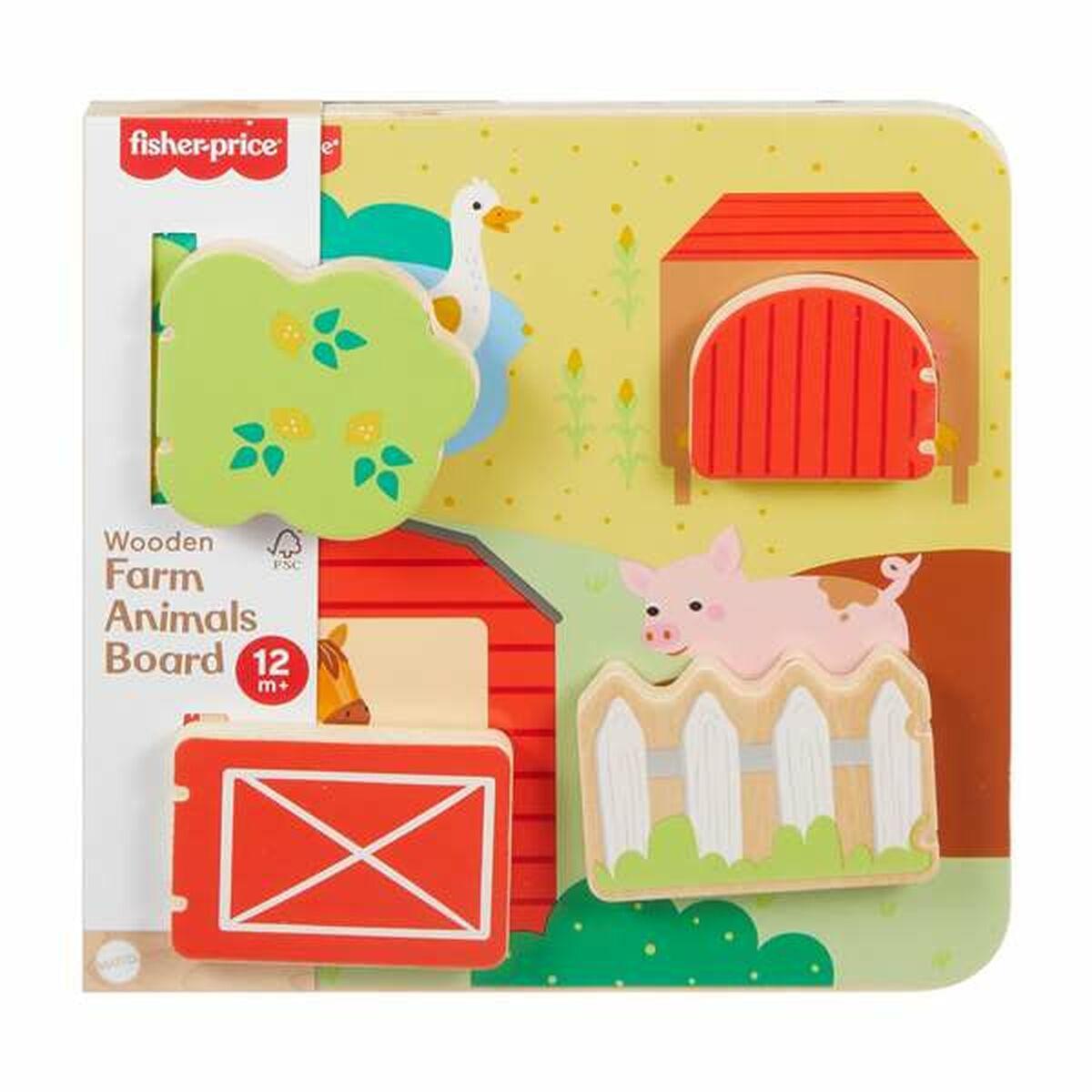 Mattel træpuslespil - Wooden Farm Animals Board, 20 × 20 × 1,91 cm