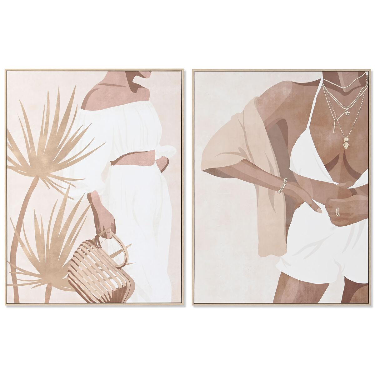 Lærredsmaleri - Dame/Urban, 90 × 4 × 120 cm, hvid/beige