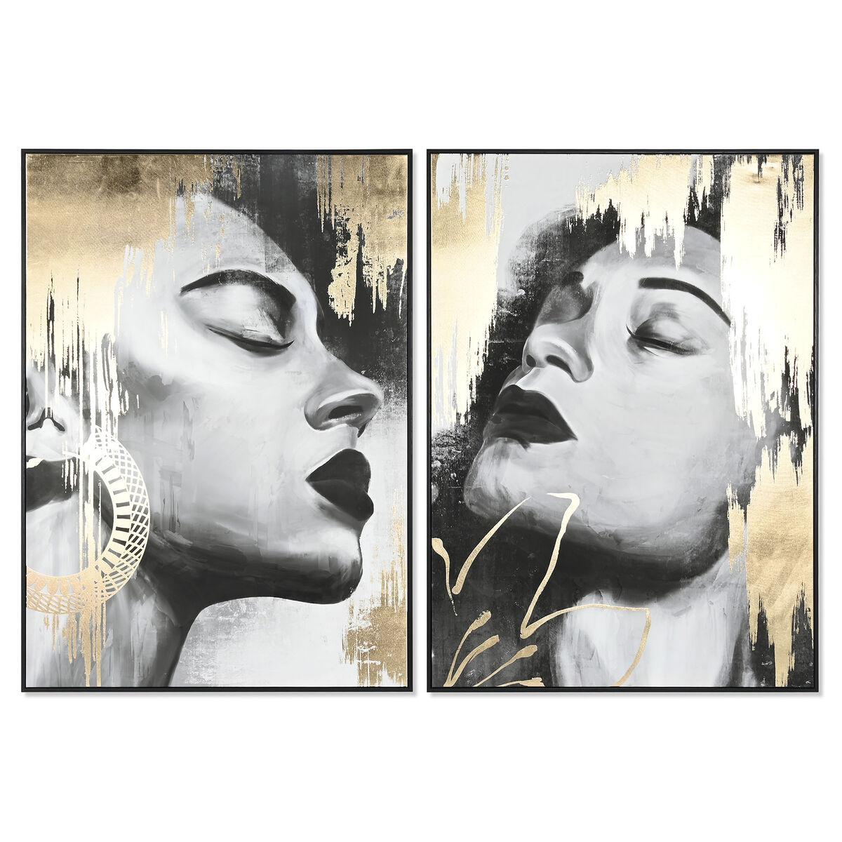 Lærredsmaleri - Glamour dame, sort/grå/guld, 100 × 4 × 140 cm