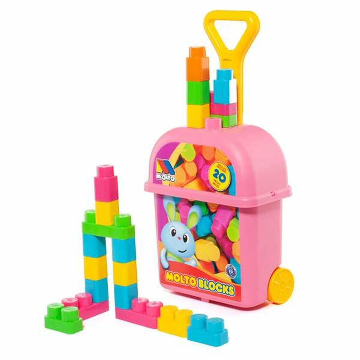 Træklegetøj - Moltó Blocks vogn, pink, 20 dele