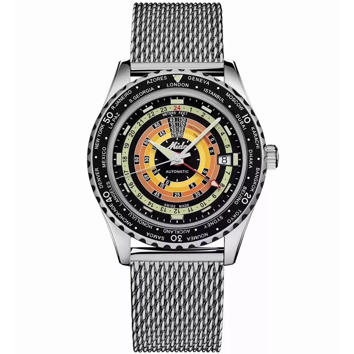 Armbåndsur Mido Ocean Star Decompression Worldtimer - sølvfarvet dameur