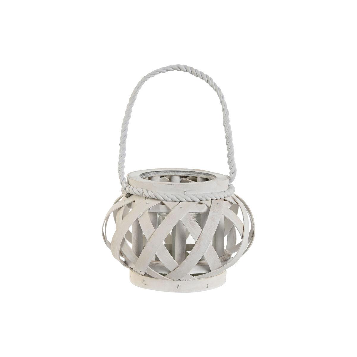 Lyseholder - hvid træ/“krystal” look, 18 × 18 × 13 cm