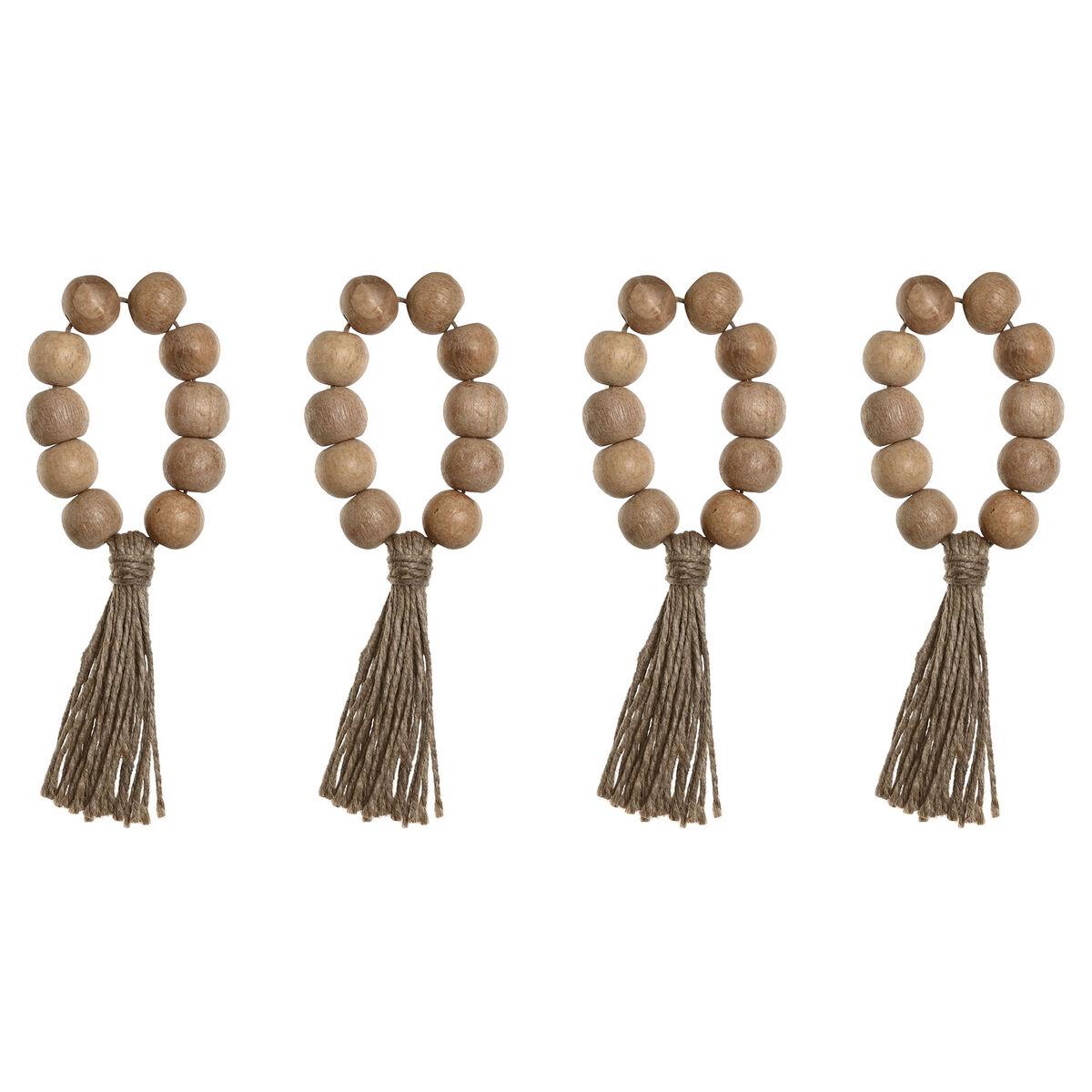 Servietringe - natur jute & akacie, makramé, 7,5 × 2 × 7,5 cm, 4 stk.