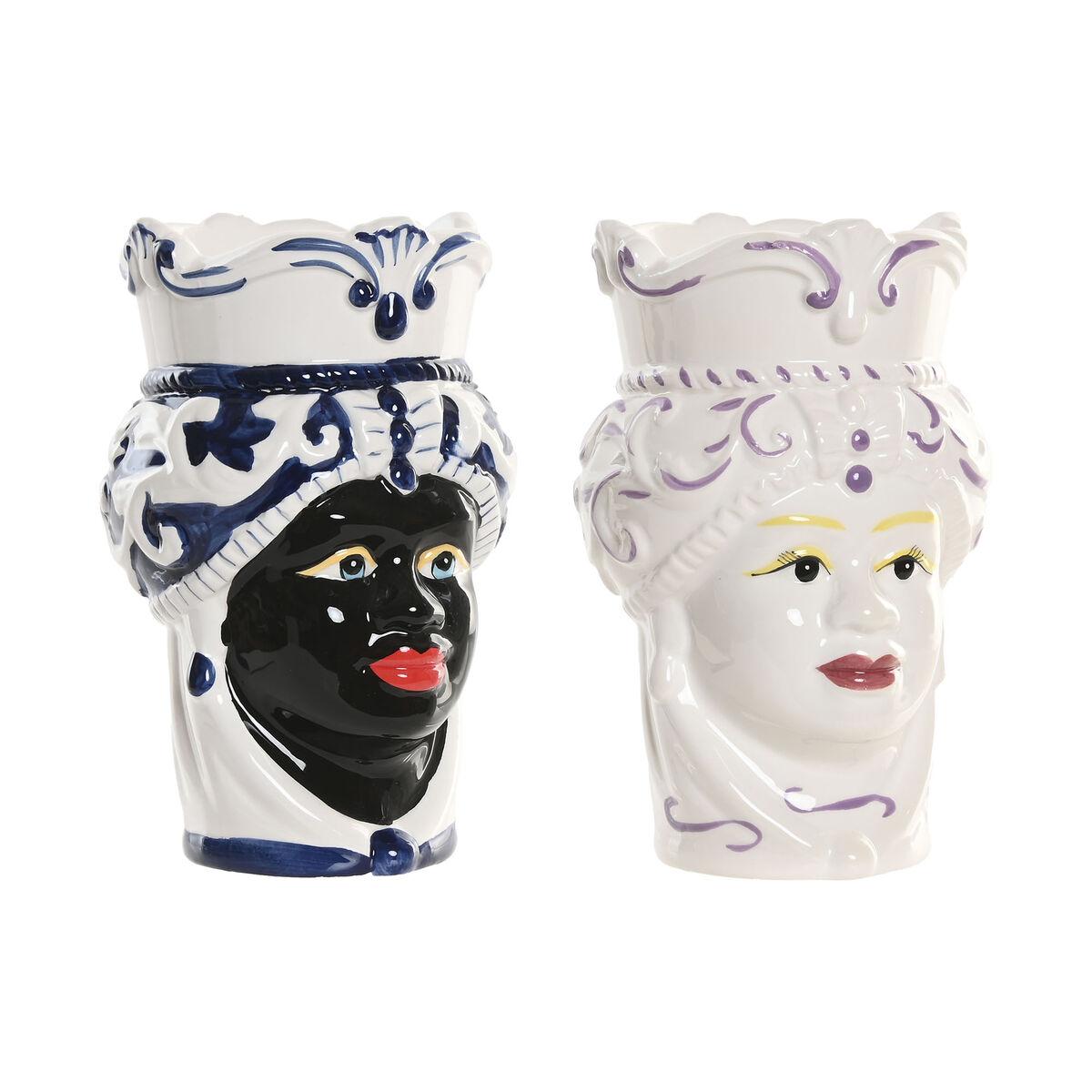 Urtepotter i porcelæn - blå/hvid/sort, 12 × 12 × 20 cm (sæt á 2)