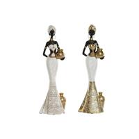 Dekorativ figur Home ESPRIT Hvid Sort Gylden Afrikansk kvinde 9,5 x 7,5 x 31 cm (2 enheder)