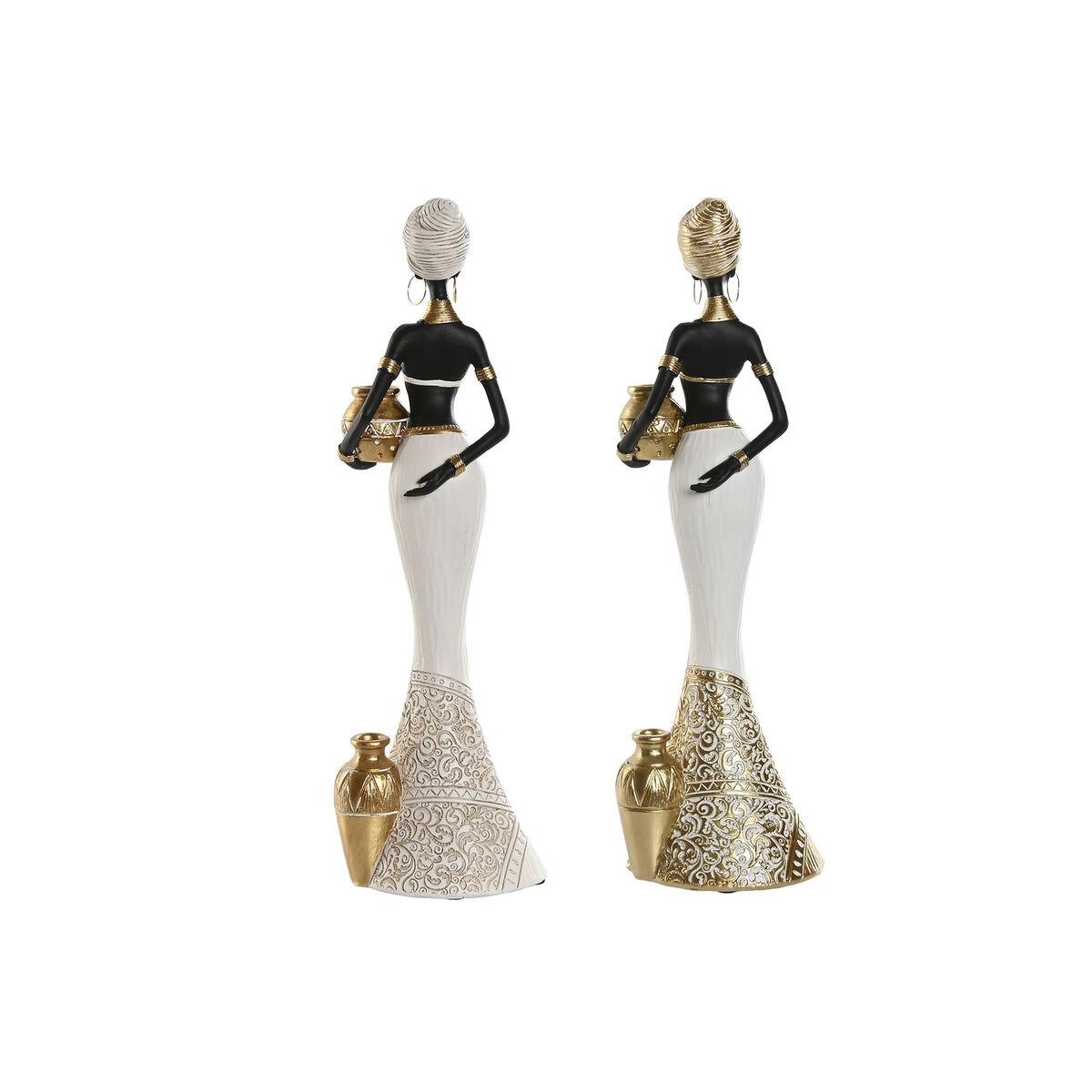 Dekorativ figur Home ESPRIT Hvid Sort Gylden Afrikansk kvinde 9,5 x 7,5 x 31 cm (2 enheder)
