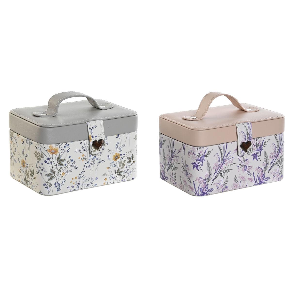 Smykkeskrin med spejl - hvid/grå/syren/lyserød, 17 × 12 × 10 cm (2 stk.)