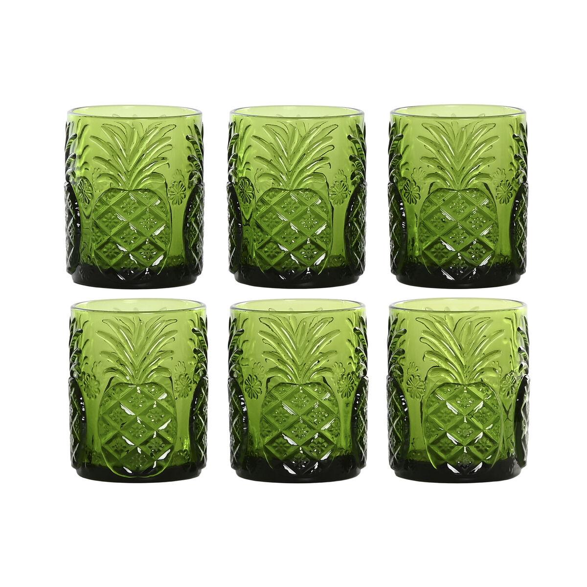 Glassæt - grøn krystal med relief, 300 ml (6 stk.)