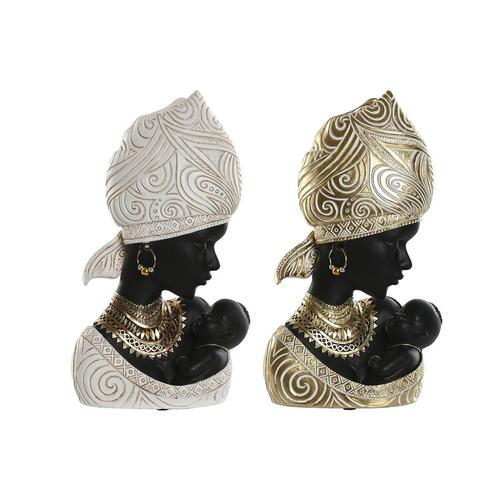 Dekorativ figur Home ESPRIT Hvid Sort Gylden Afrikansk kvinde 15 x 9 x 25 cm (2 enheder)