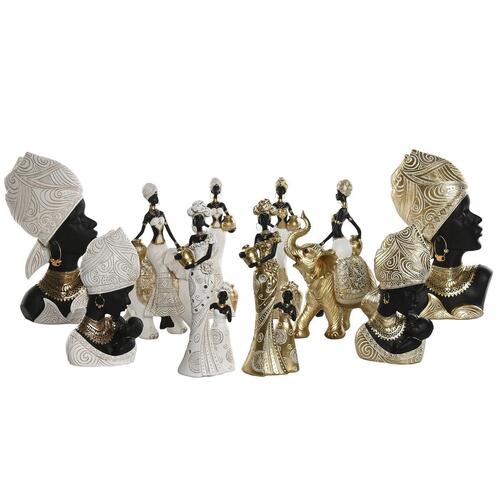 Dekorativ figur Home ESPRIT Hvid Sort Gylden Afrikansk kvinde 15 x 9 x 25 cm (2 enheder)