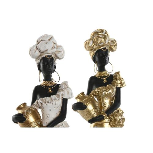 Dekorativ figur Home ESPRIT Hvid Sort Gylden Afrikansk kvinde 10 x 7 x 31 cm (2 enheder)