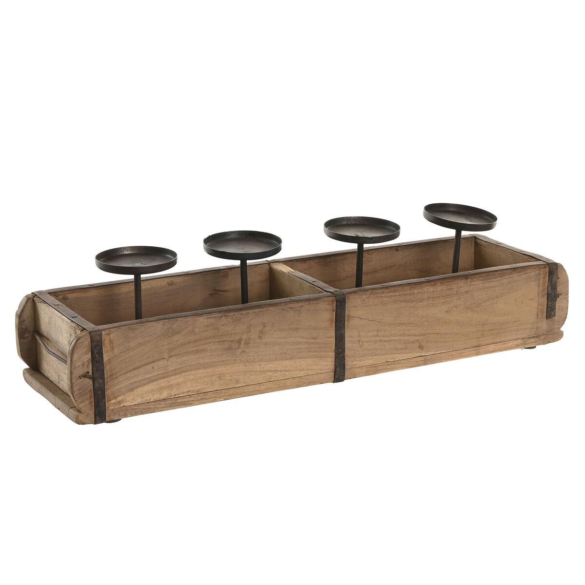 Lysestage i natur træ og jern - 60 × 15 × 14 cm