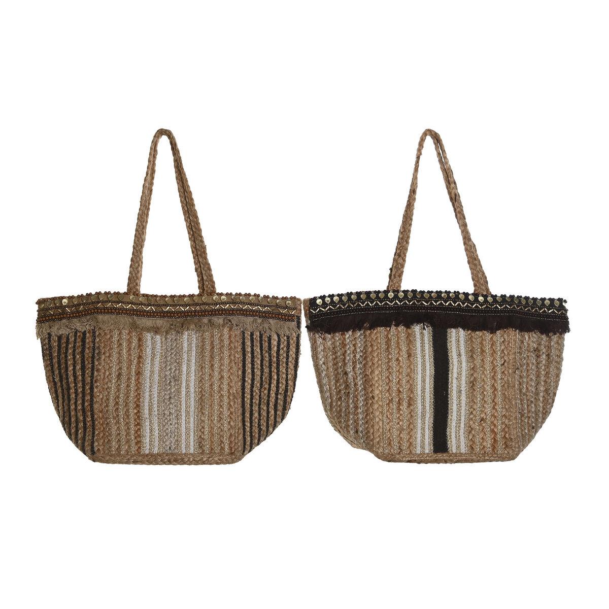 Skuldertaske i jute - brun/flødefarvet, 50 × 23 × 33 cm (2 stk.)