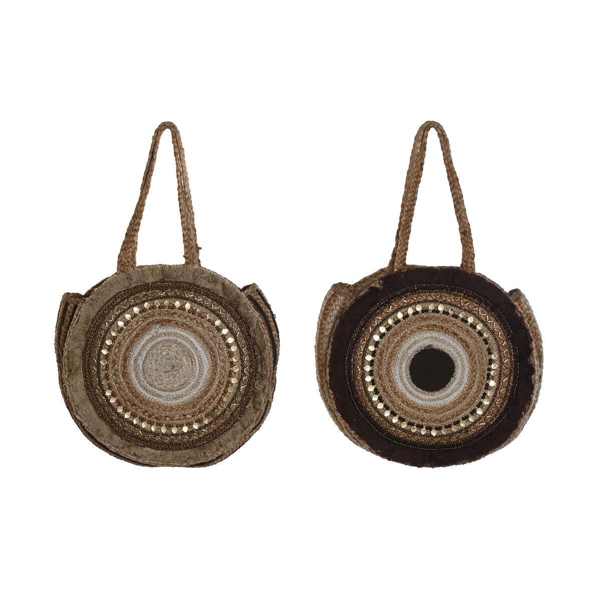 Skuldertaske i jute - brun/flødefarvet, 36 × 11 × 36 cm (2 stk.)