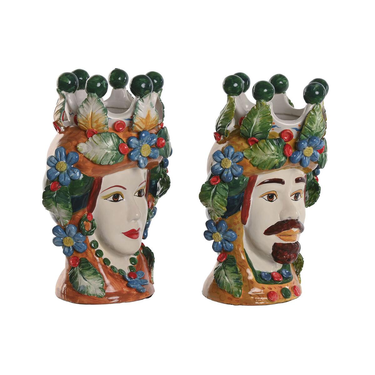 Urtepotter - grøn/multifarvet porcelæn, 20 × 20 × 32 cm (sæt á 2)