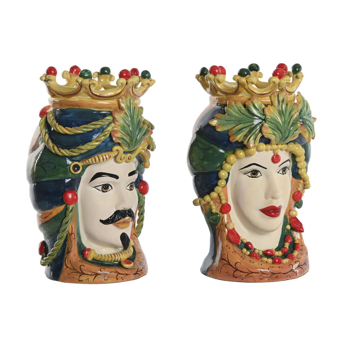 Urtepotte sæt 2 stk. - grøn/multifarvet porcelæn 20 × 20 × 29 cm