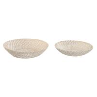 Borddekoration Home ESPRIT Hvid Natur Bambus Rattan 35 x 35 x 8 cm (2 Dele)